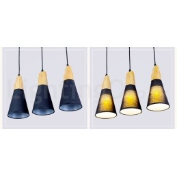 Lámpara colgante moderna de madera de 1 luz y 3 luces con pantalla de tela