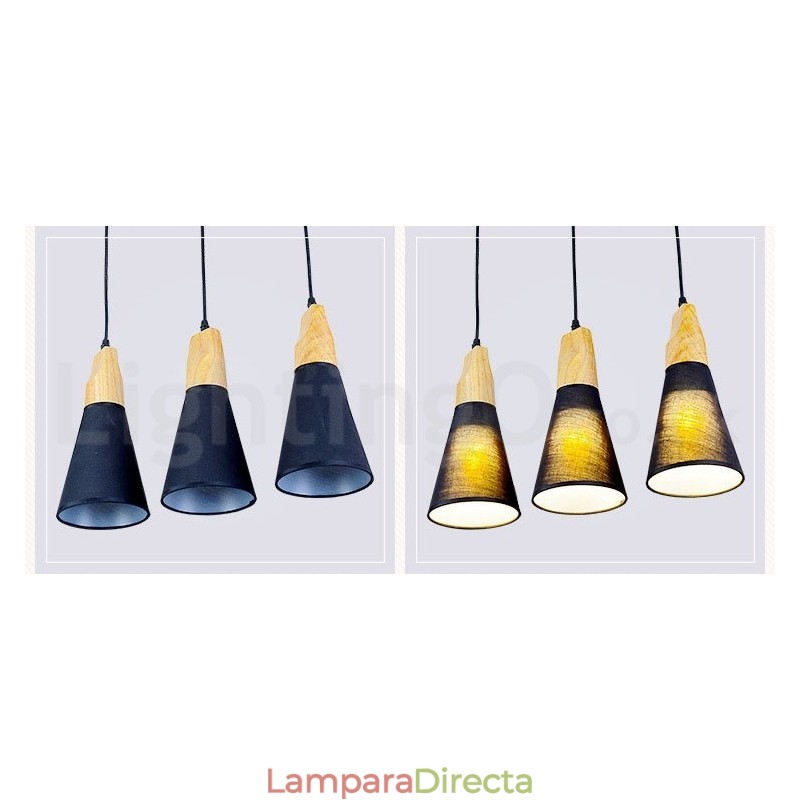 Lámpara colgante moderna de madera de 1 luz y 3 luces con pantalla de tela