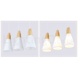 Lámpara colgante moderna de madera de 1 luz y 3 luces con pantalla de tela