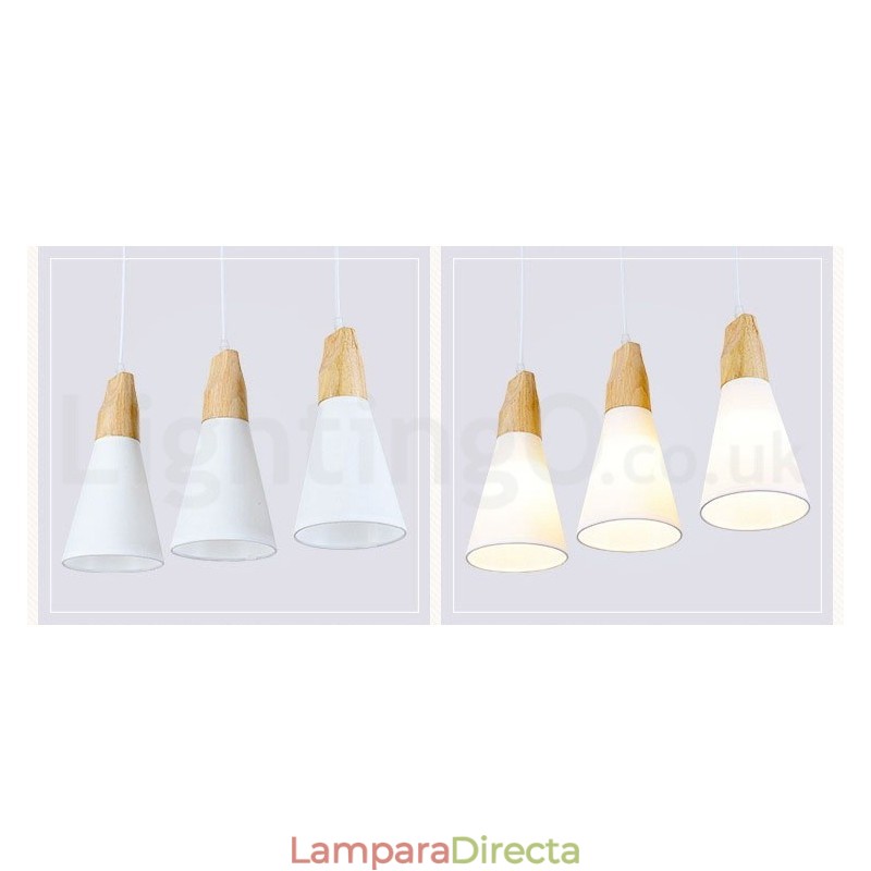 Lámpara colgante moderna de madera de 1 luz y 3 luces con pantalla de tela