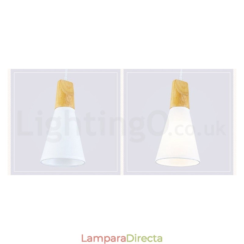 Lámpara colgante moderna de madera de 1 luz y 3 luces con pantalla de tela