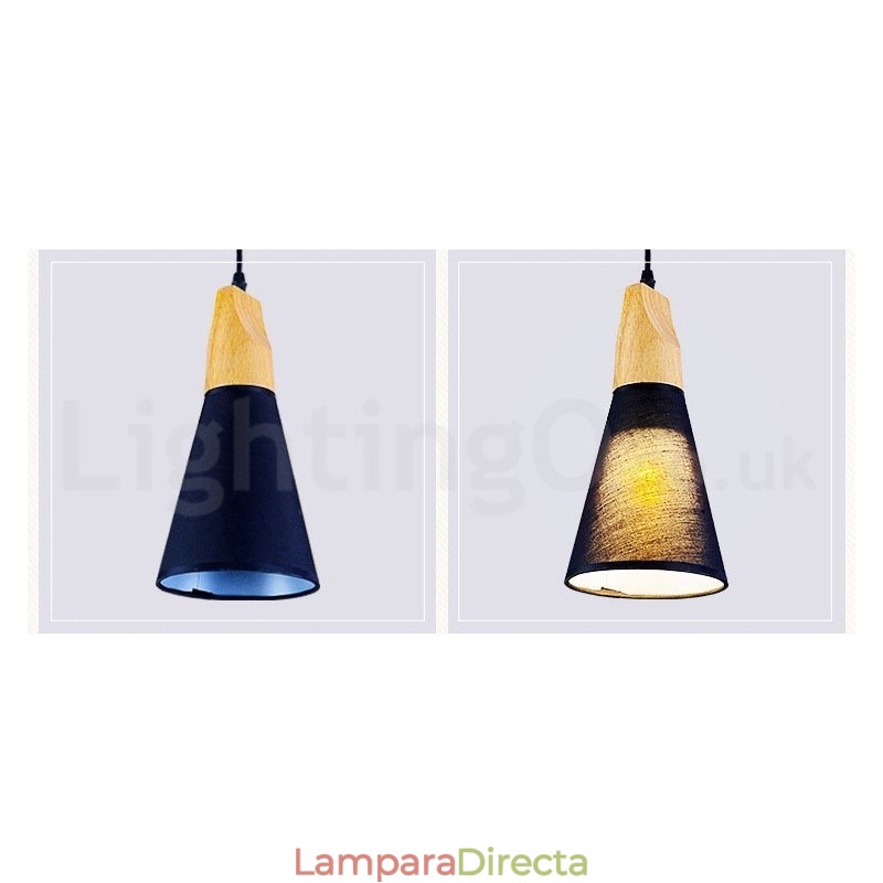 Lámpara colgante moderna de madera de 1 luz y 3 luces con pantalla de tela