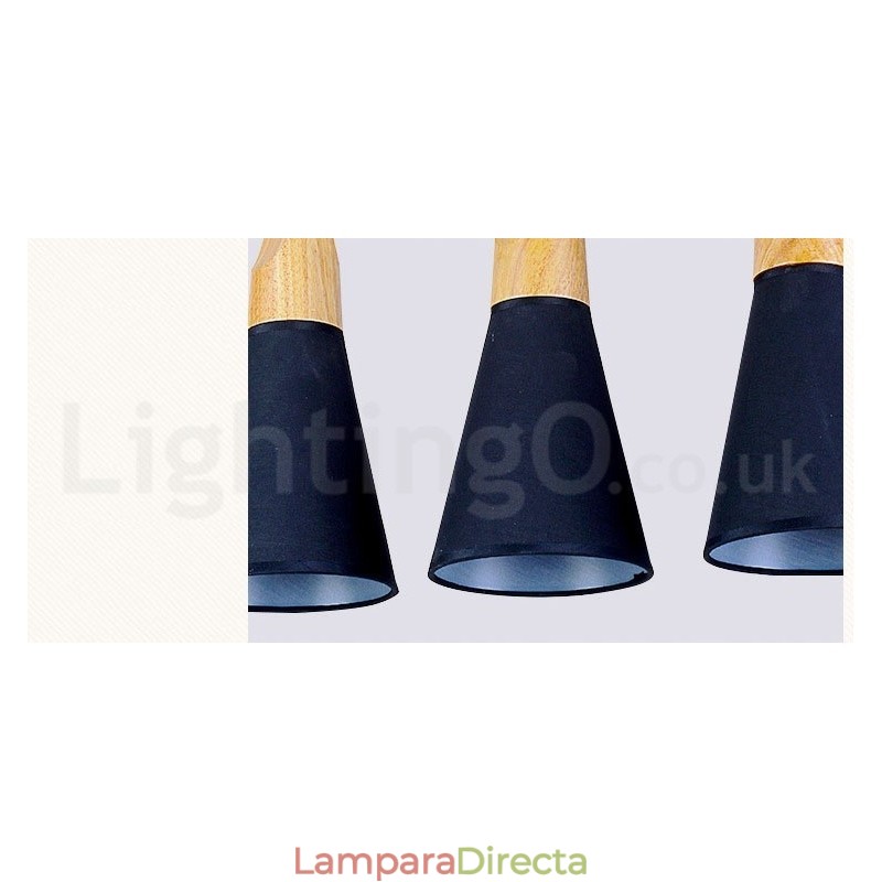 Lámpara colgante moderna de madera de 1 luz y 3 luces con pantalla de tela