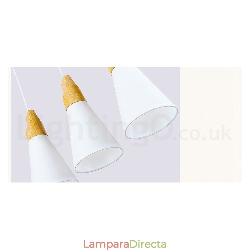 Lámpara colgante moderna de madera de 1 luz y 3 luces con pantalla de tela