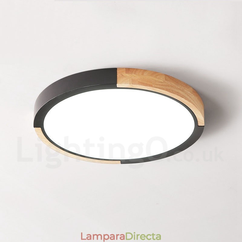 Lámpara de techo de madera redonda multicolor ultrafina con pantalla acrílica de madera maciza, estilo nórdico.