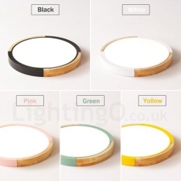 Lámpara de techo de madera redonda multicolor ultrafina con pantalla acrílica de madera maciza, estilo nórdico.