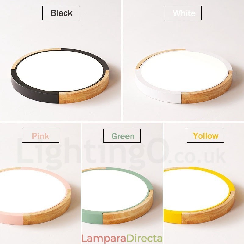 Lámpara de techo de madera redonda multicolor ultrafina con pantalla acrílica de madera maciza, estilo nórdico.
