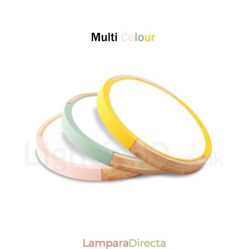 Lámpara de techo de madera redonda multicolor ultrafina con pantalla acrílica de madera maciza, estilo nórdico.