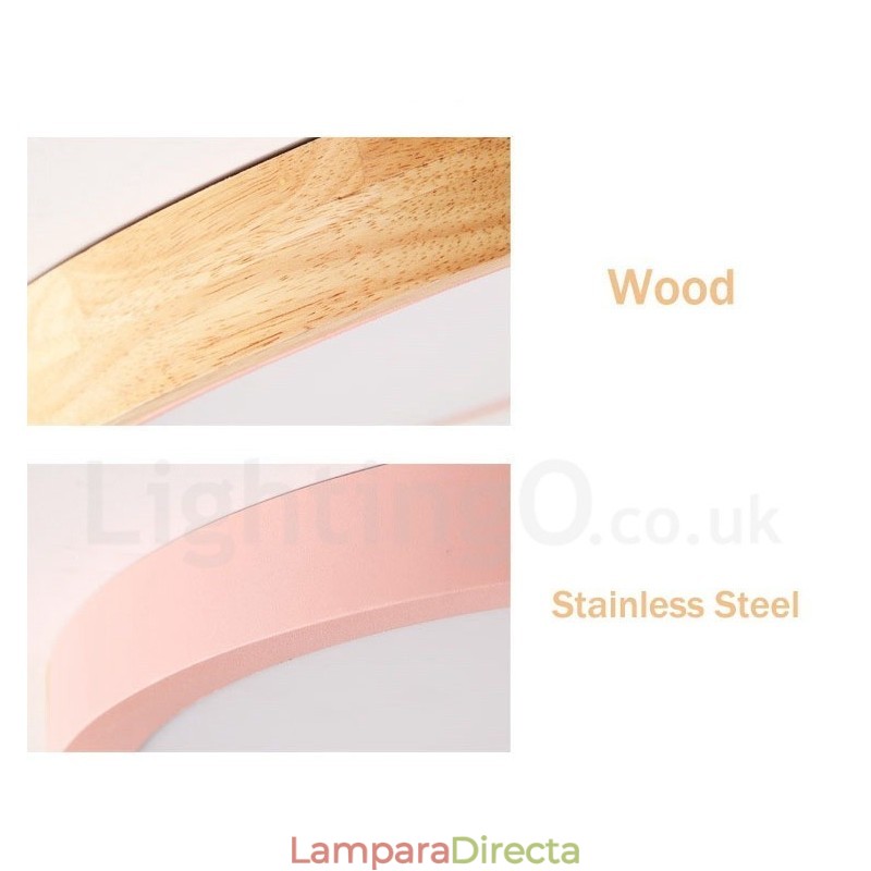 Lámpara de techo de madera redonda multicolor ultrafina con pantalla acrílica de madera maciza, estilo nórdico.