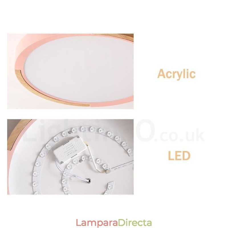 Lámpara de techo de madera redonda multicolor ultrafina con pantalla acrílica de madera maciza, estilo nórdico.