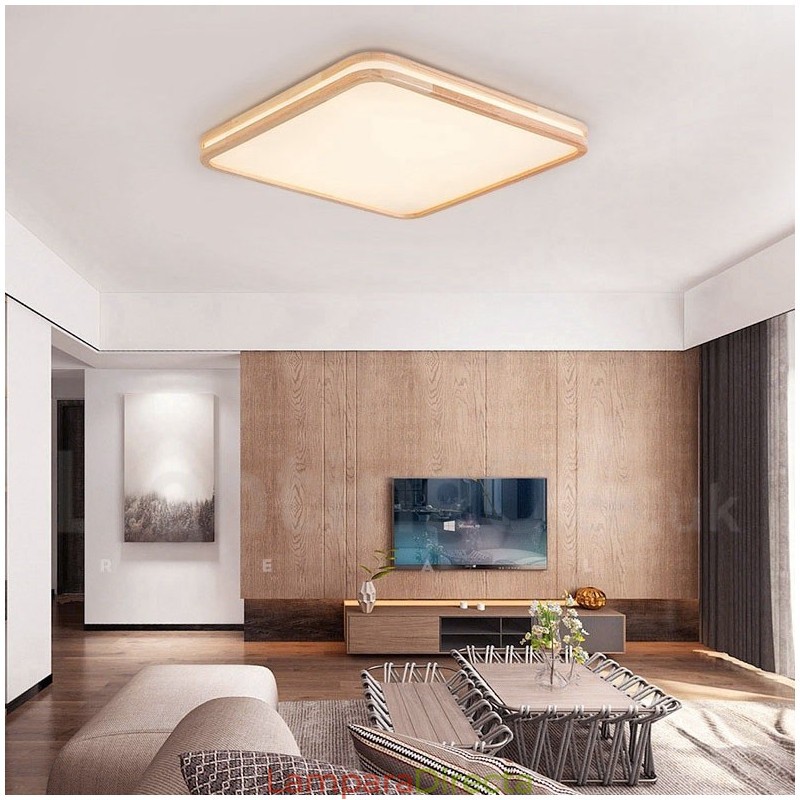 Lámpara de techo de madera maciza, redonda, cuadrada y rectangular, ultrafina, con pantalla acrílica, estilo nórdico
