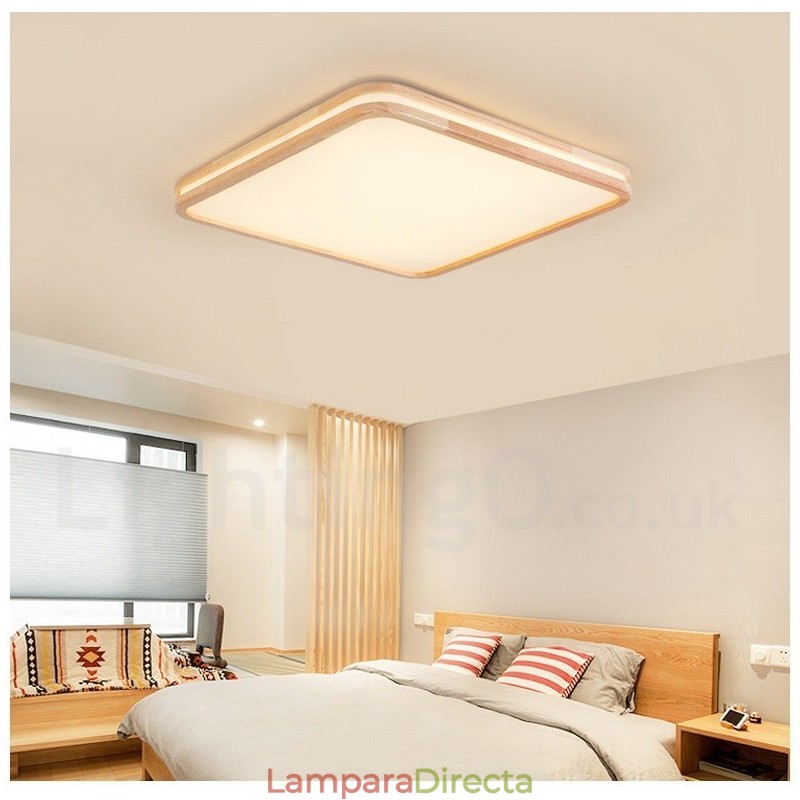 Lámpara de techo de madera maciza, redonda, cuadrada y rectangular, ultrafina, con pantalla acrílica, estilo nórdico
