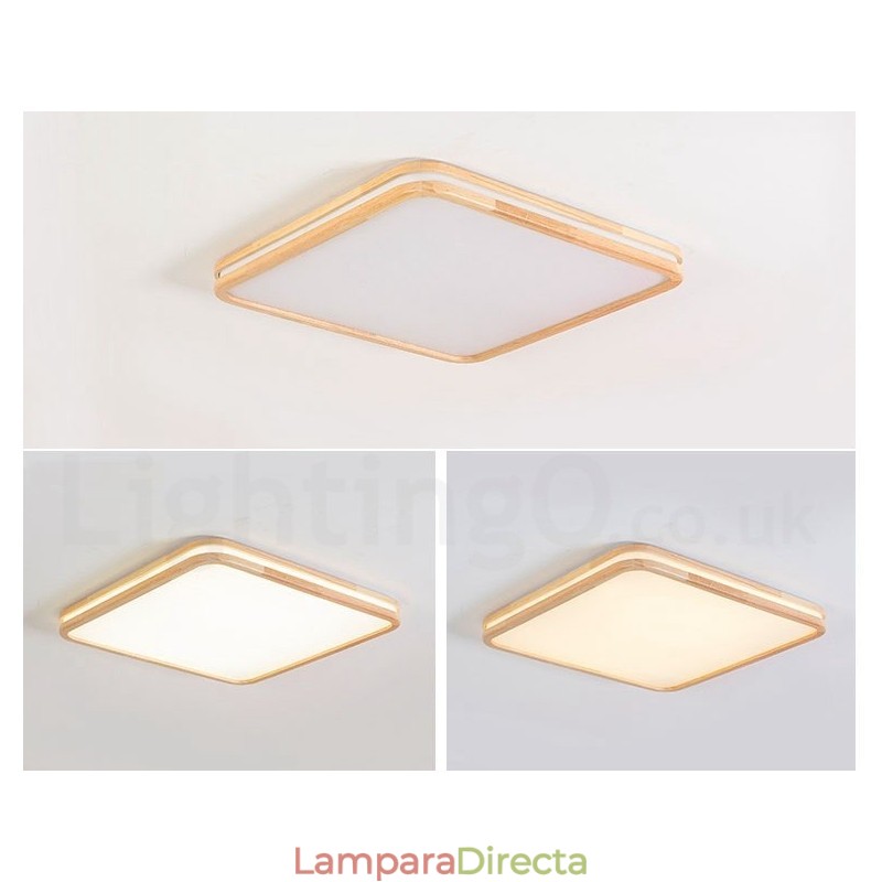 Lámpara de techo de madera maciza, redonda, cuadrada y rectangular, ultrafina, con pantalla acrílica, estilo nórdico