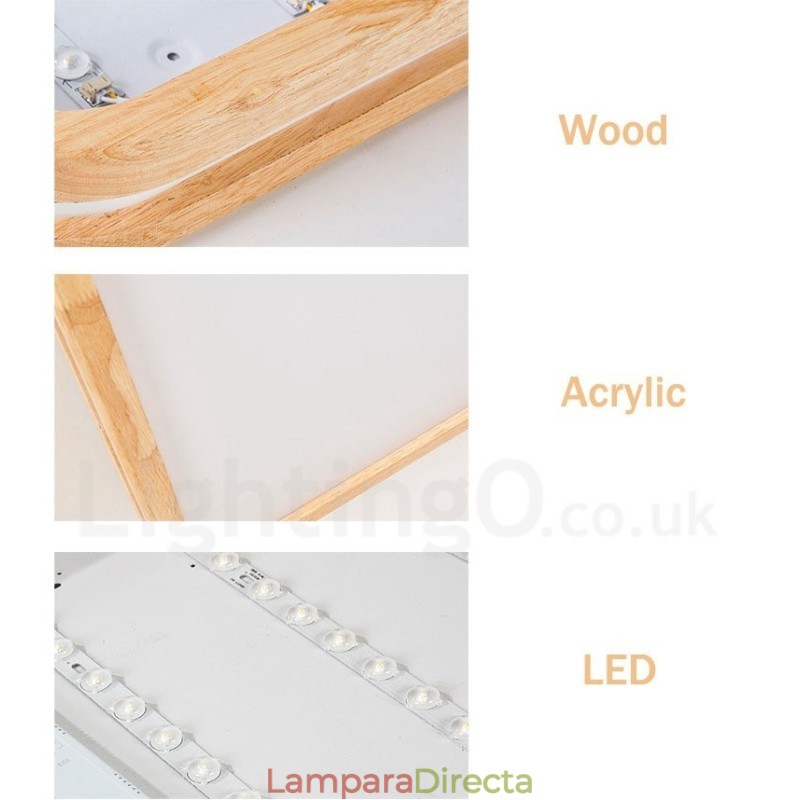 Lámpara de techo de madera maciza, redonda, cuadrada y rectangular, ultrafina, con pantalla acrílica, estilo nórdico