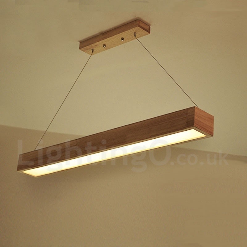 Lámpara colgante larga moderna de madera