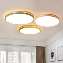 Lámpara de techo de madera redonda multicolor ultrafina y regulable con pantalla acrílica, estilo nórdico