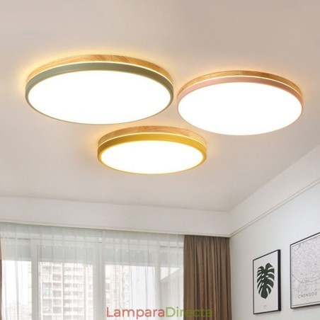 Lámpara de techo de madera redonda multicolor ultrafina y regulable con pantalla acrílica, estilo nórdico Lámpara de techo de madera redonda multicolor ultrafina y regulable con pantalla acrílica, estilo nórdico
