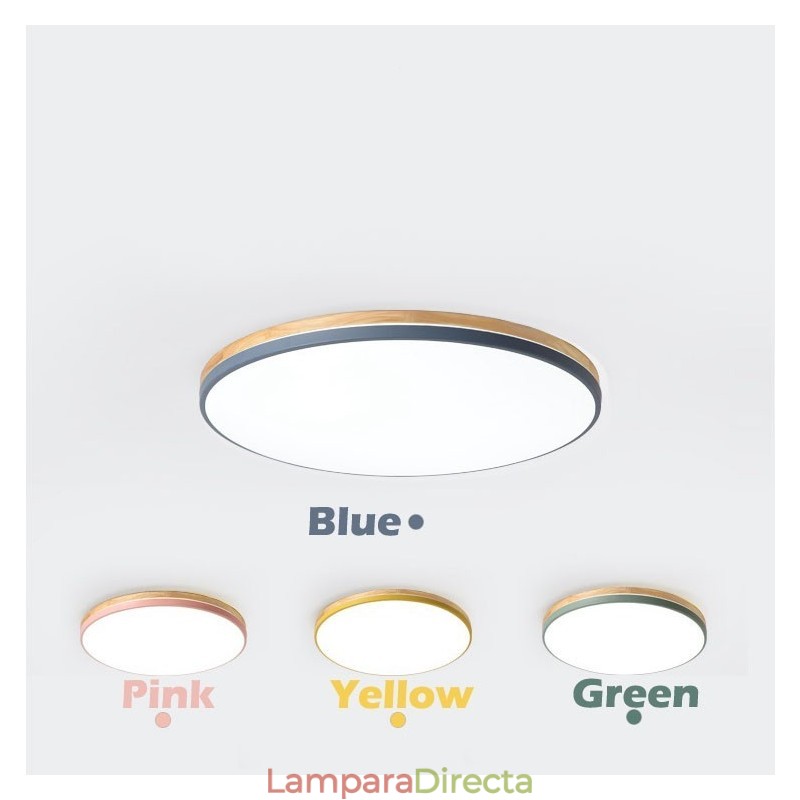 Lámpara de techo de madera redonda multicolor ultrafina y regulable con pantalla acrílica, estilo nórdico