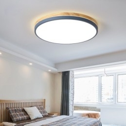 Lámpara de techo de madera redonda multicolor ultrafina y regulable con pantalla acrílica, estilo nórdico