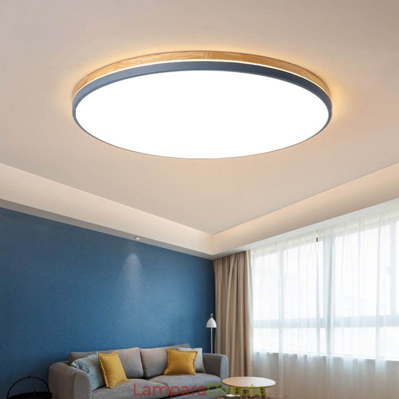 Lámpara de techo de madera redonda multicolor ultrafina y regulable con pantalla acrílica, estilo nórdico