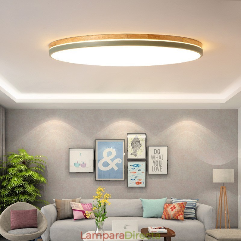 Lámpara de techo de madera redonda multicolor ultrafina y regulable con pantalla acrílica, estilo nórdico
