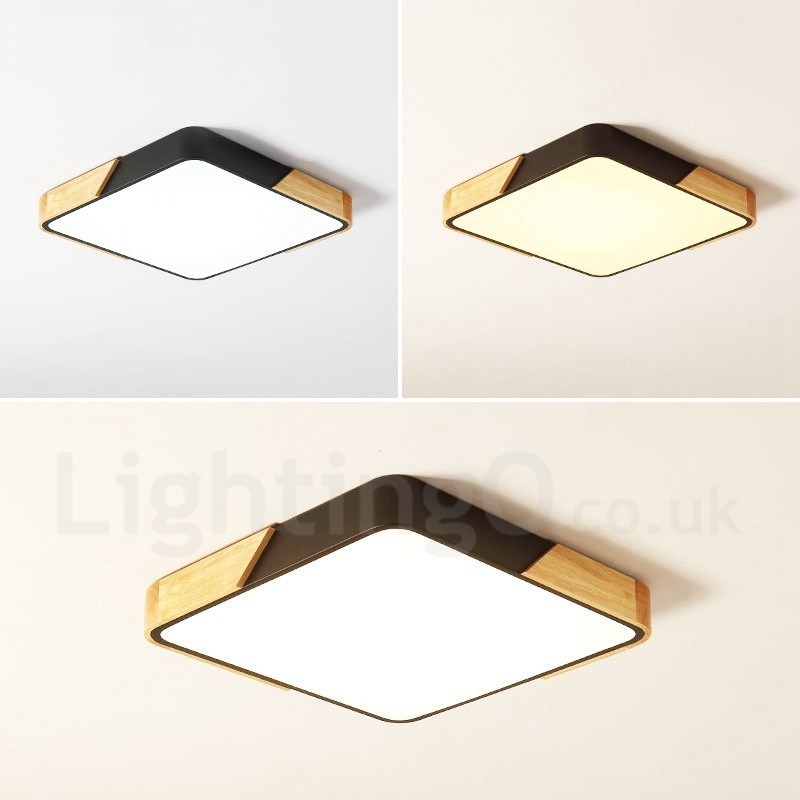 Lámpara de techo de madera cuadrada multicolor ultrafina y regulable con pantalla acrílica, estilo nórdico