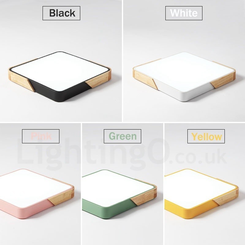Lámpara de techo de madera cuadrada multicolor ultrafina y regulable con pantalla acrílica, estilo nórdico