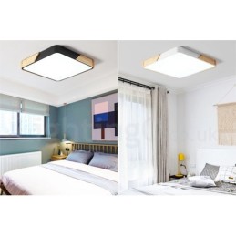 Lámpara de techo de madera cuadrada multicolor ultrafina y regulable con pantalla acrílica, estilo nórdico