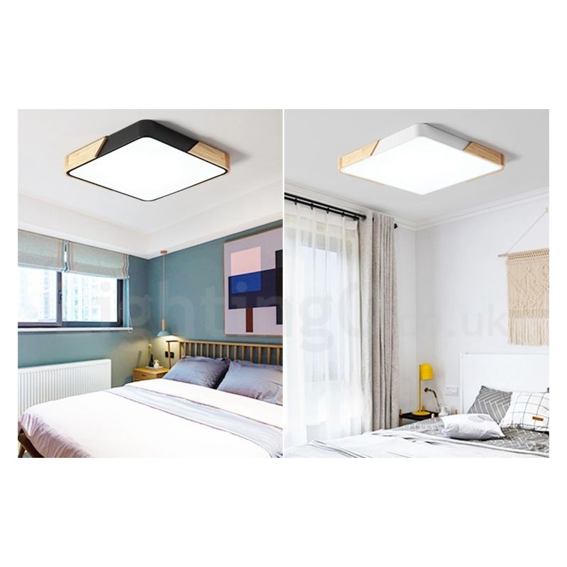 Lámpara de techo de madera cuadrada multicolor ultrafina y regulable con pantalla acrílica, estilo nórdico