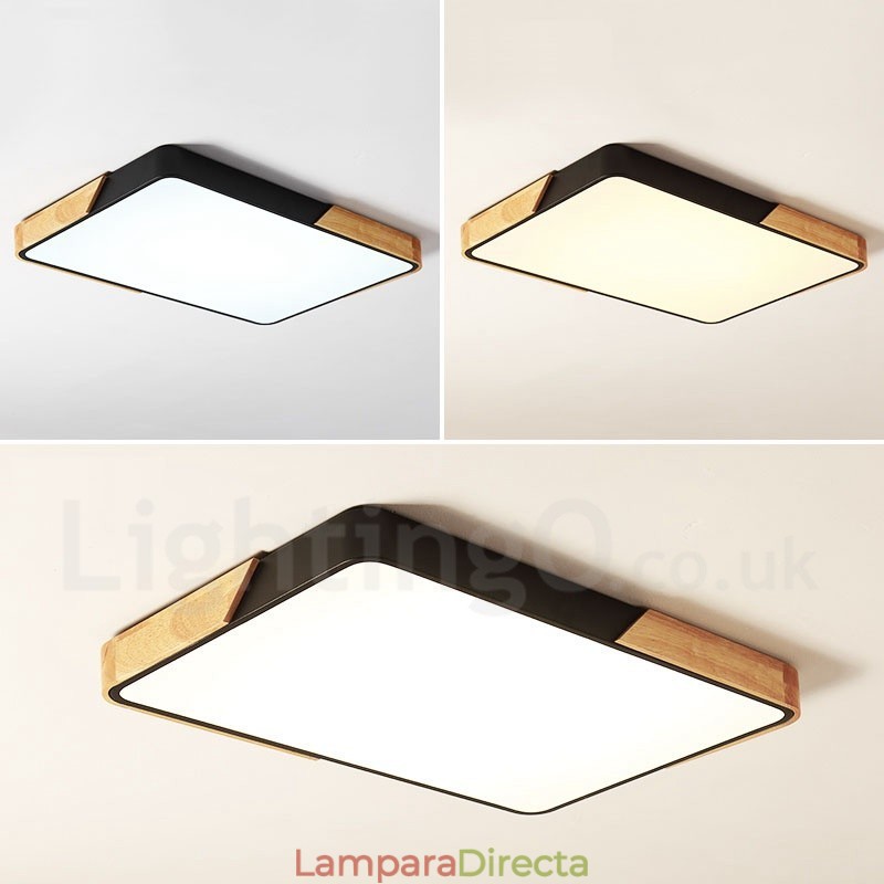 Lámpara de techo rectangular de madera multicolor ultrafina y regulable con pantalla acrílica, estilo nórdico