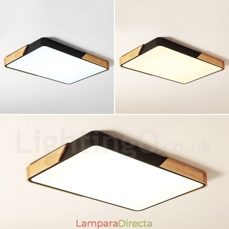 Lámpara de techo rectangular de madera multicolor ultrafina y regulable con pantalla acrílica, estilo nórdico Lámpara de techo rectangular de madera multicolor ultrafina y regulable con pantalla acrílica, estilo nórdico