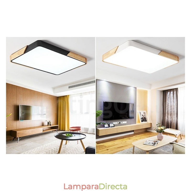 Lámpara de techo rectangular de madera multicolor ultrafina y regulable con pantalla acrílica, estilo nórdico
