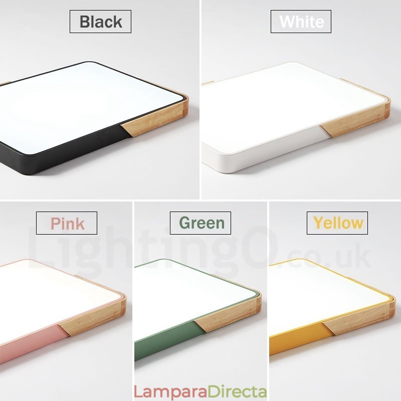 Lámpara de techo rectangular de madera multicolor ultrafina y regulable con pantalla acrílica, estilo nórdico