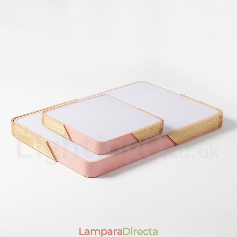 Lámpara de techo rectangular de madera multicolor ultrafina y regulable con pantalla acrílica, estilo nórdico