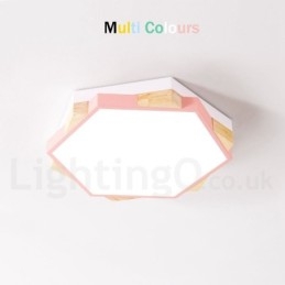 Lámpara de techo hexagonal de madera multicolor regulable con pantalla acrílica, estilo nórdico.