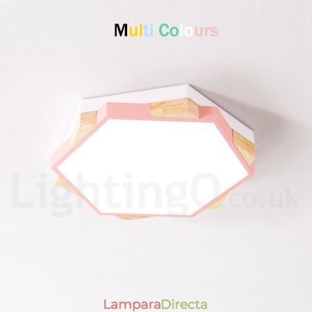 Lámpara de techo hexagonal de madera multicolor regulable con pantalla acrílica, estilo nórdico. Lámpara de techo hexagonal de madera multicolor regulable con pantalla acrílica, estilo nórdico.