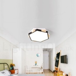 Lámpara de techo hexagonal de madera multicolor regulable con pantalla acrílica, estilo nórdico.