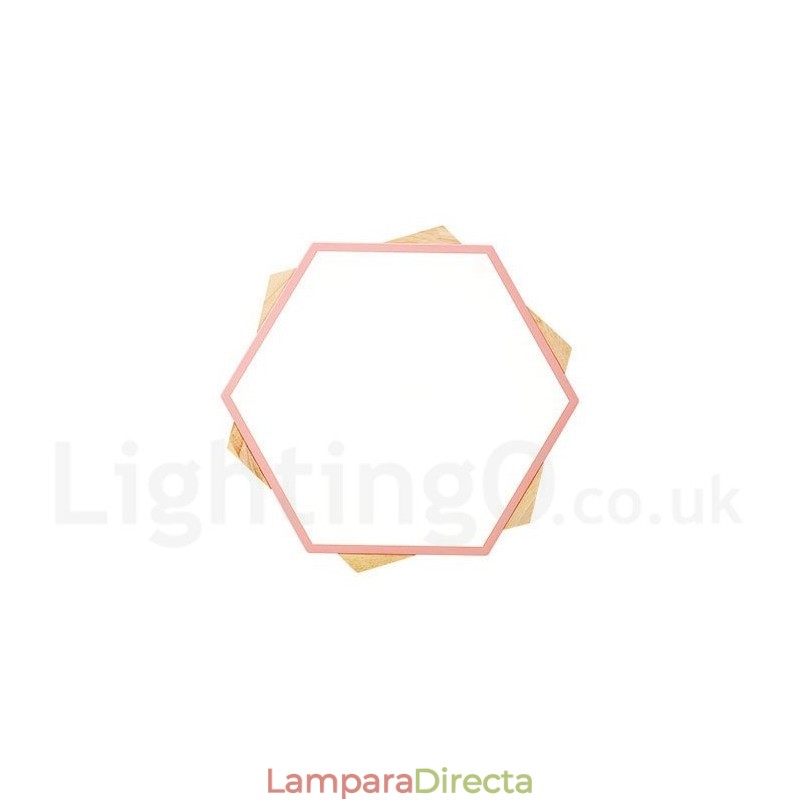 Lámpara de techo hexagonal de madera multicolor regulable con pantalla acrílica, estilo nórdico.