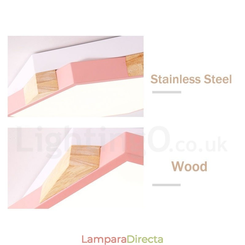 Lámpara de techo hexagonal de madera multicolor regulable con pantalla acrílica, estilo nórdico.