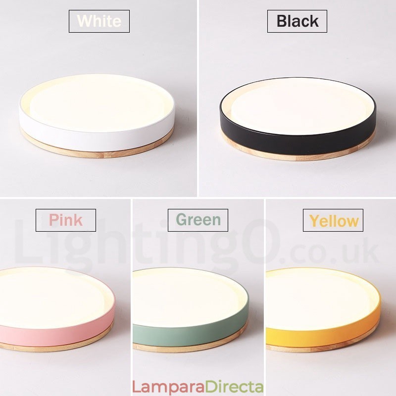 Lámpara de techo circular de madera multicolor regulable con pantalla acrílica, estilo nórdico.