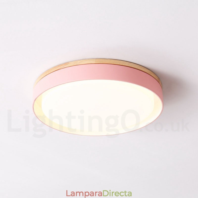 Lámpara de techo circular de madera multicolor regulable con pantalla acrílica, estilo nórdico.