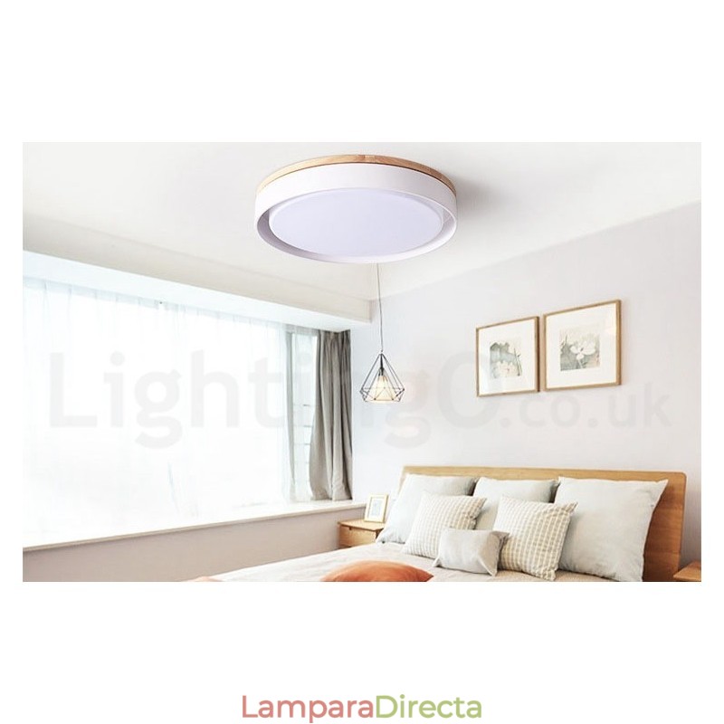 Lámpara de techo circular de madera multicolor regulable con pantalla acrílica, estilo nórdico.