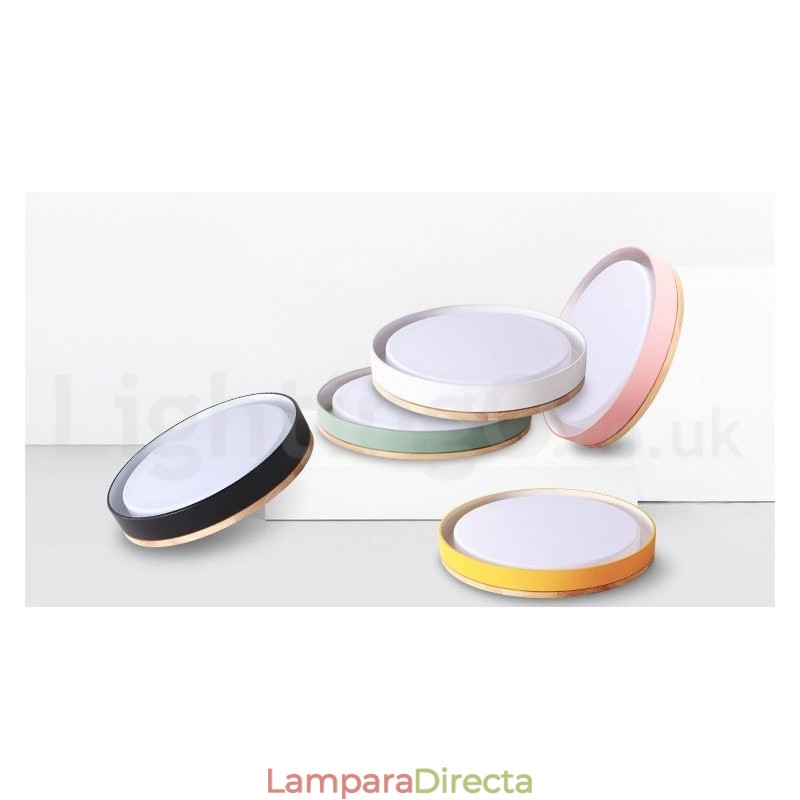 Lámpara de techo circular de madera multicolor regulable con pantalla acrílica, estilo nórdico.