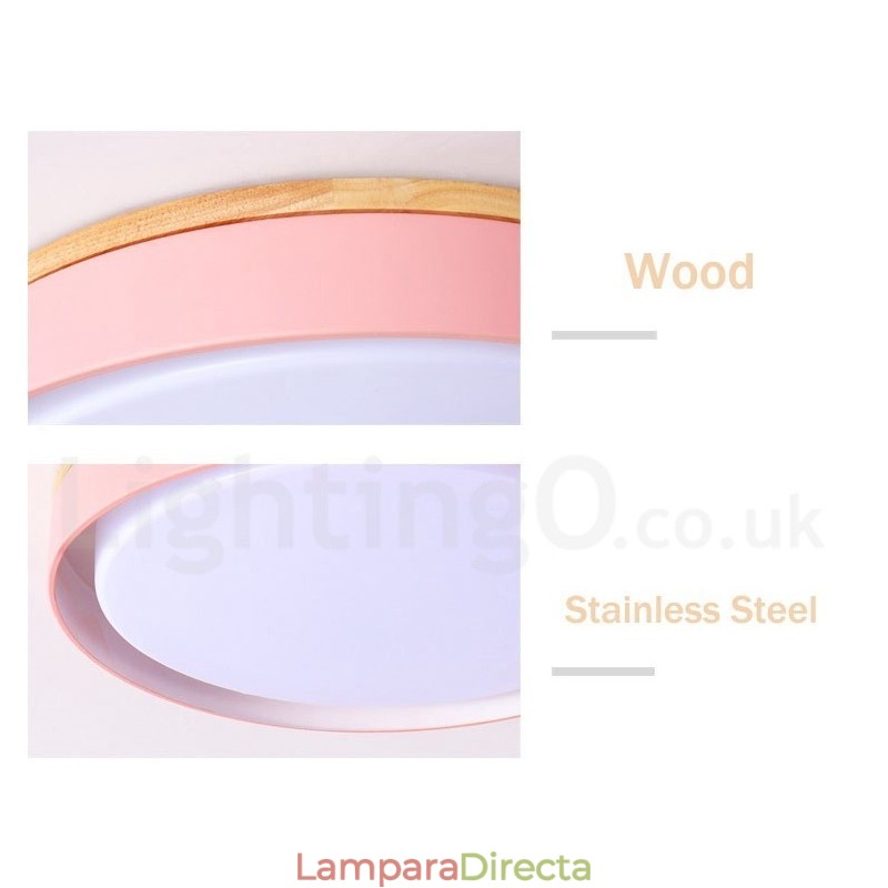 Lámpara de techo circular de madera multicolor regulable con pantalla acrílica, estilo nórdico.