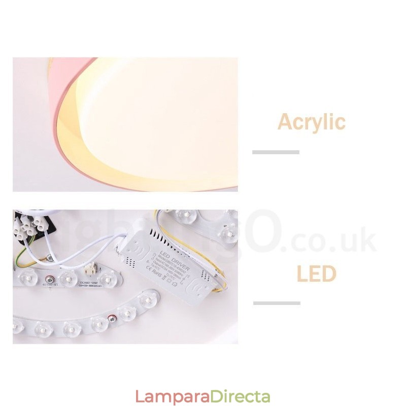 Lámpara de techo circular de madera multicolor regulable con pantalla acrílica, estilo nórdico.