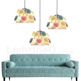 Lámpara colgante de techo con forma de macarrón y flores multicolores con pantalla de cristal