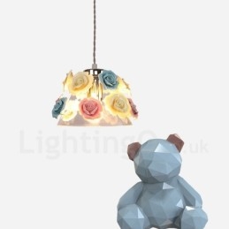 Lámpara colgante de techo con forma de macarrón y flores multicolores con pantalla de cristal