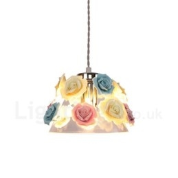 Lámpara colgante de techo con forma de macarrón y flores multicolores con pantalla de cristal