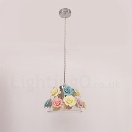 Lámpara colgante de techo con forma de macarrón y flores multicolores con pantalla de cristal