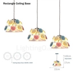 Lámpara colgante de techo con forma de macarrón y flores multicolores con pantalla de cristal